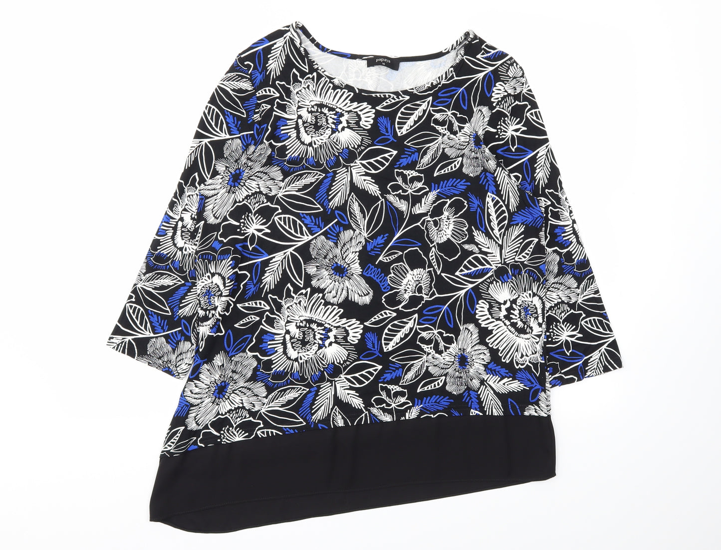Papaya Womens Black Floral  Basic T-Shirt Size 16
