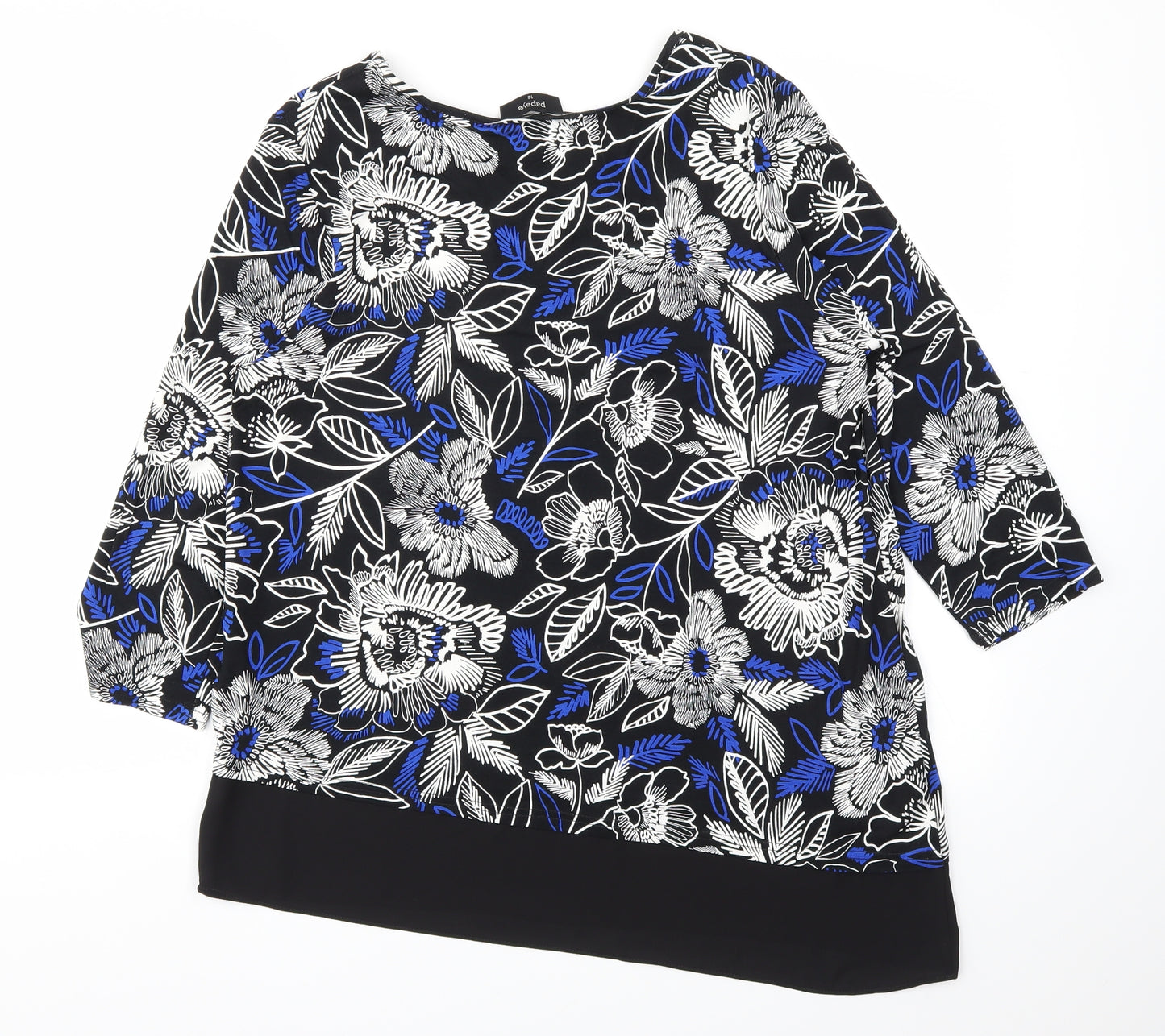Papaya Womens Black Floral  Basic T-Shirt Size 16