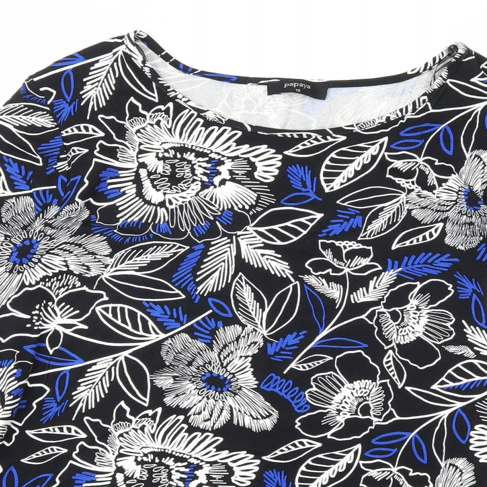 Papaya Womens Black Floral  Basic T-Shirt Size 16