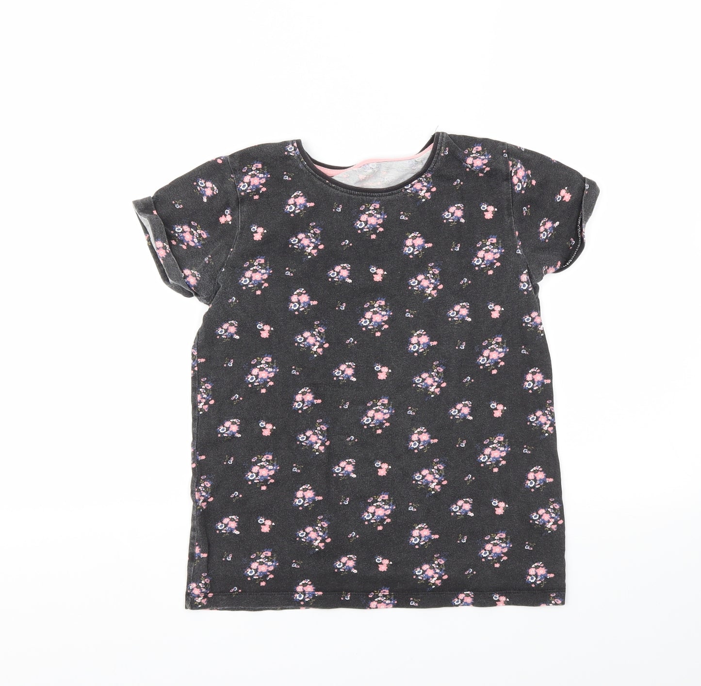 YD Girls Grey Floral  Basic T-Shirt Size 11-12 Years