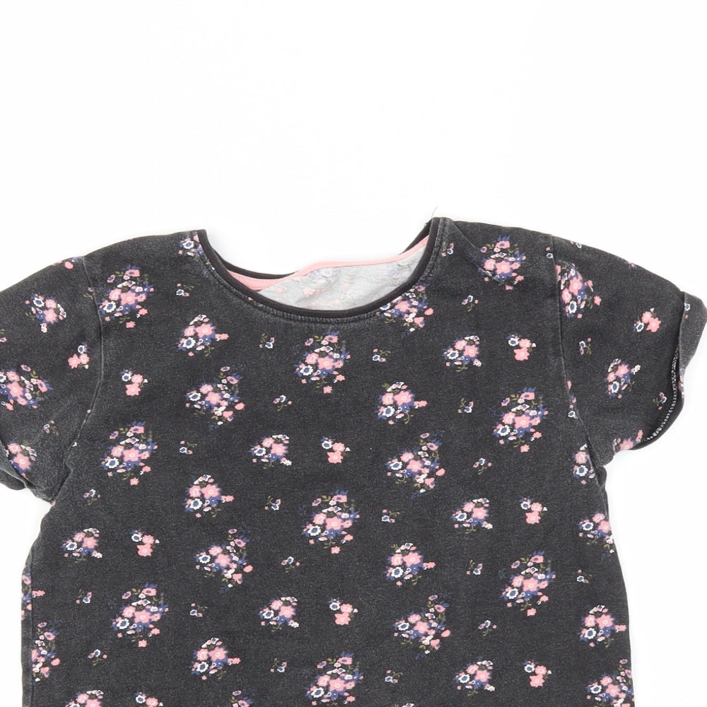 YD Girls Grey Floral  Basic T-Shirt Size 11-12 Years