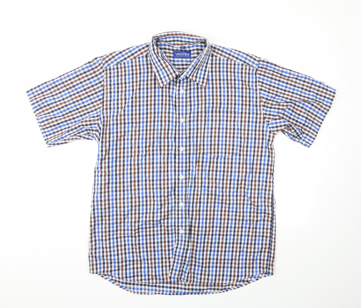 VANTINI Mens Blue Check   T-Shirt Size XL