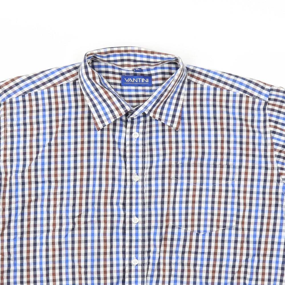 VANTINI Mens Blue Check   T-Shirt Size XL