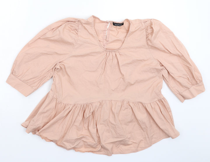 Boohoo Womens Beige Basic Blouse Size 12