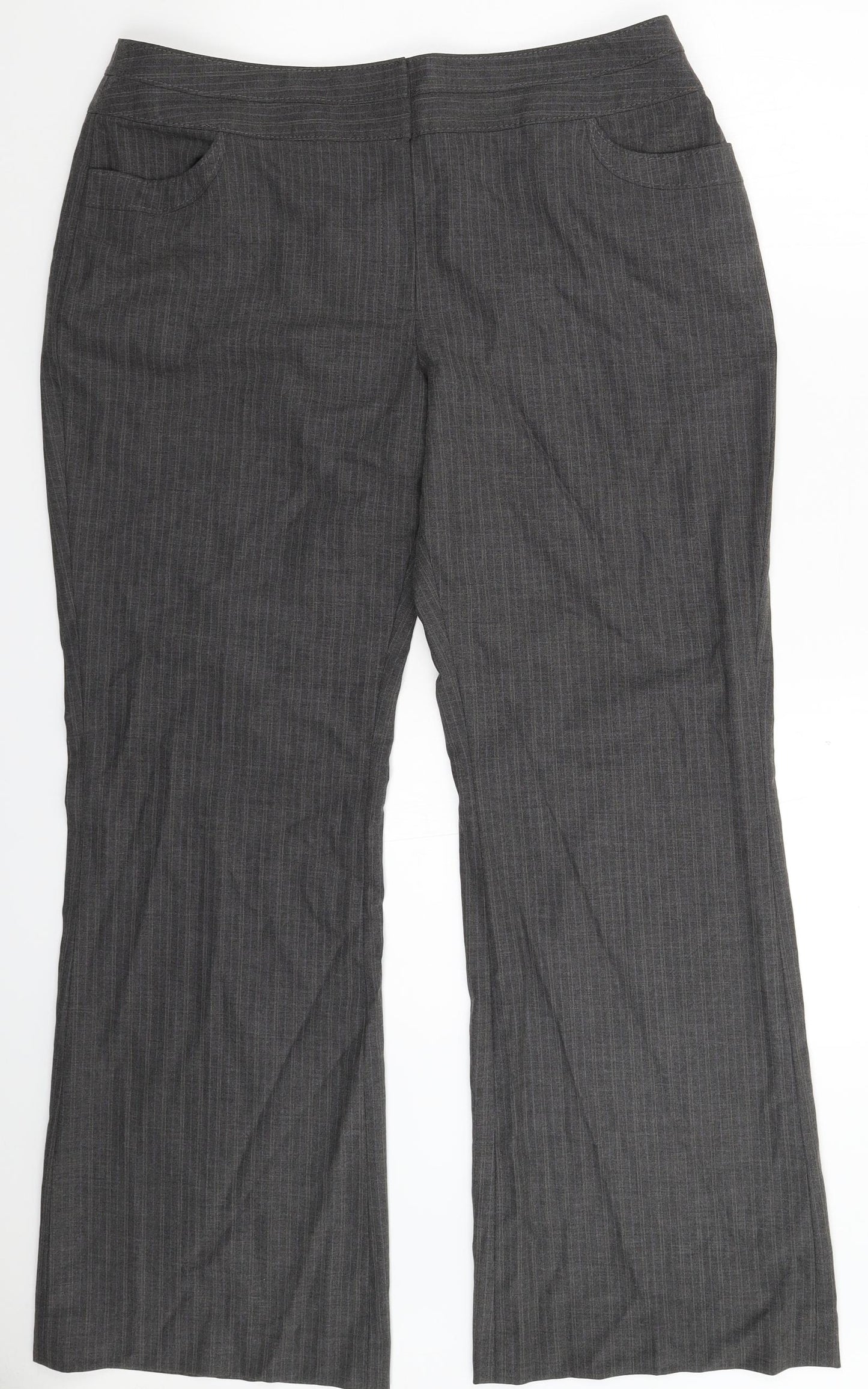 F&F Womens Grey Striped  Dress Pants Trousers Size 16 L31 in