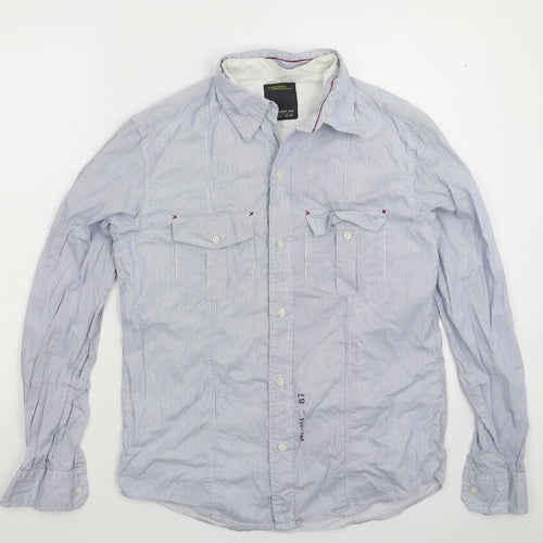 Numero Uno Womens Blue Striped  Basic Button-Up Size L