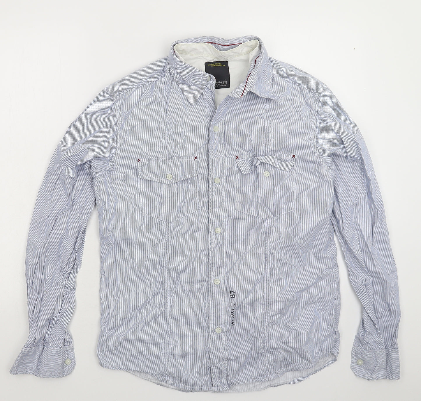 Numero Uno Womens Blue Striped  Basic Button-Up Size L