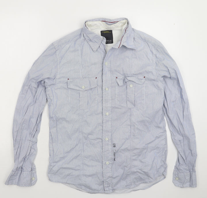 Numero Uno Womens Blue Striped  Basic Button-Up Size L