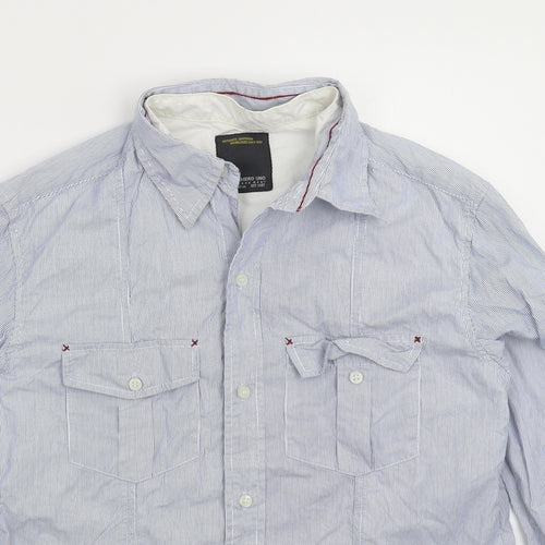 Numero Uno Womens Blue Striped  Basic Button-Up Size L