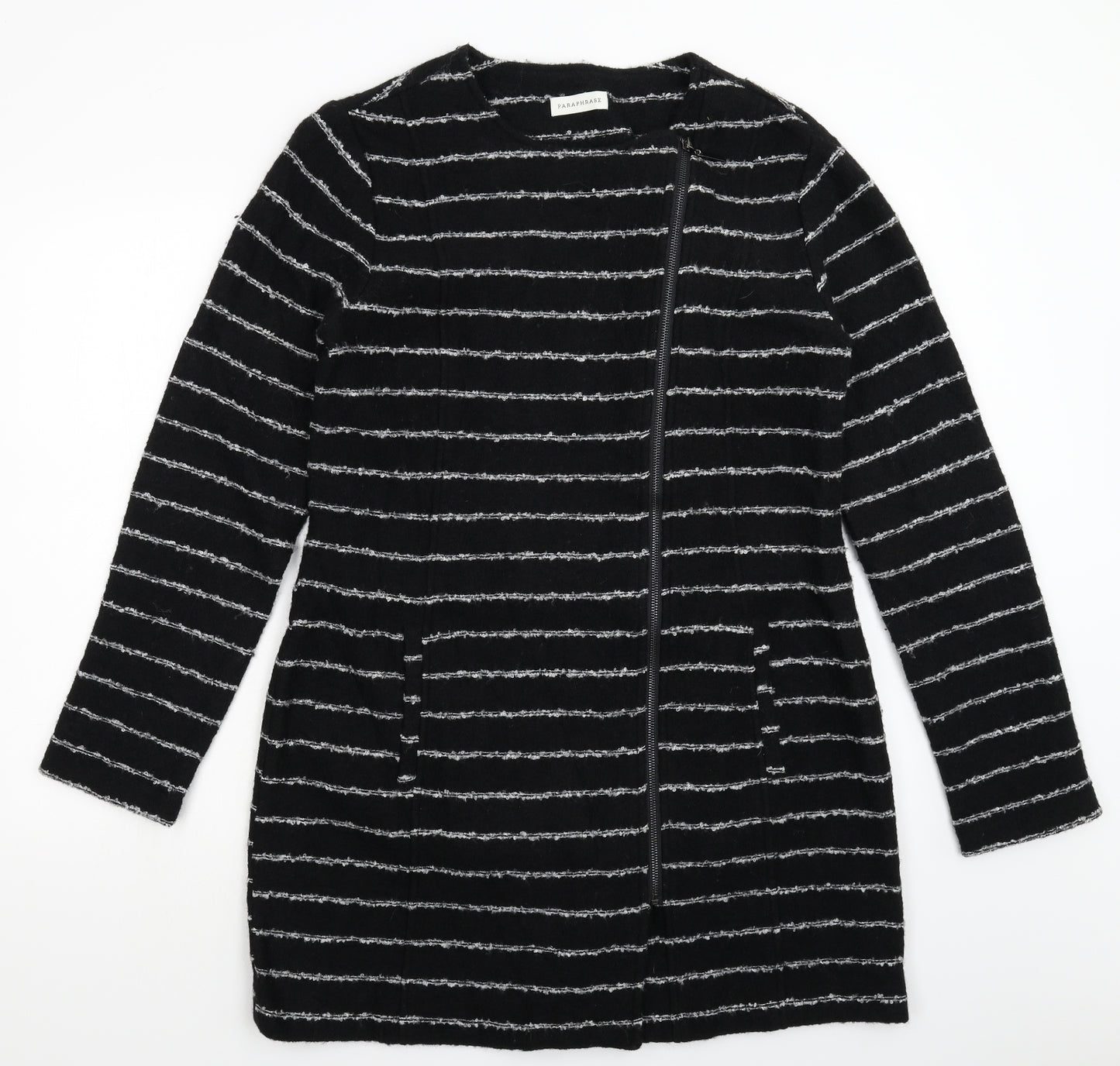 Paraphrase Womens Black Striped Knit Jacket Coatigan Size 16