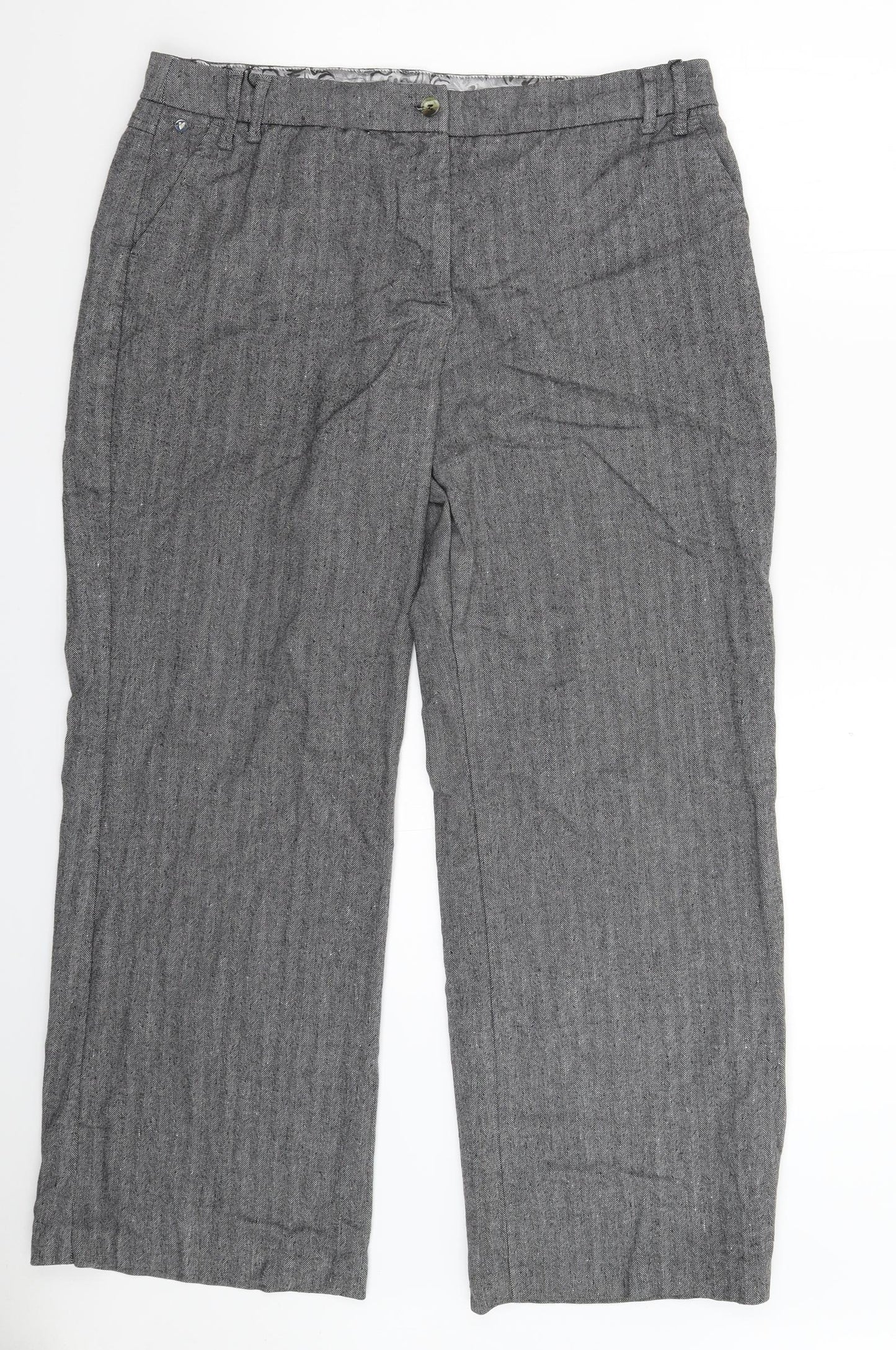 Per Una Womens Grey Herringbone  Trousers  Size 16 L29 in