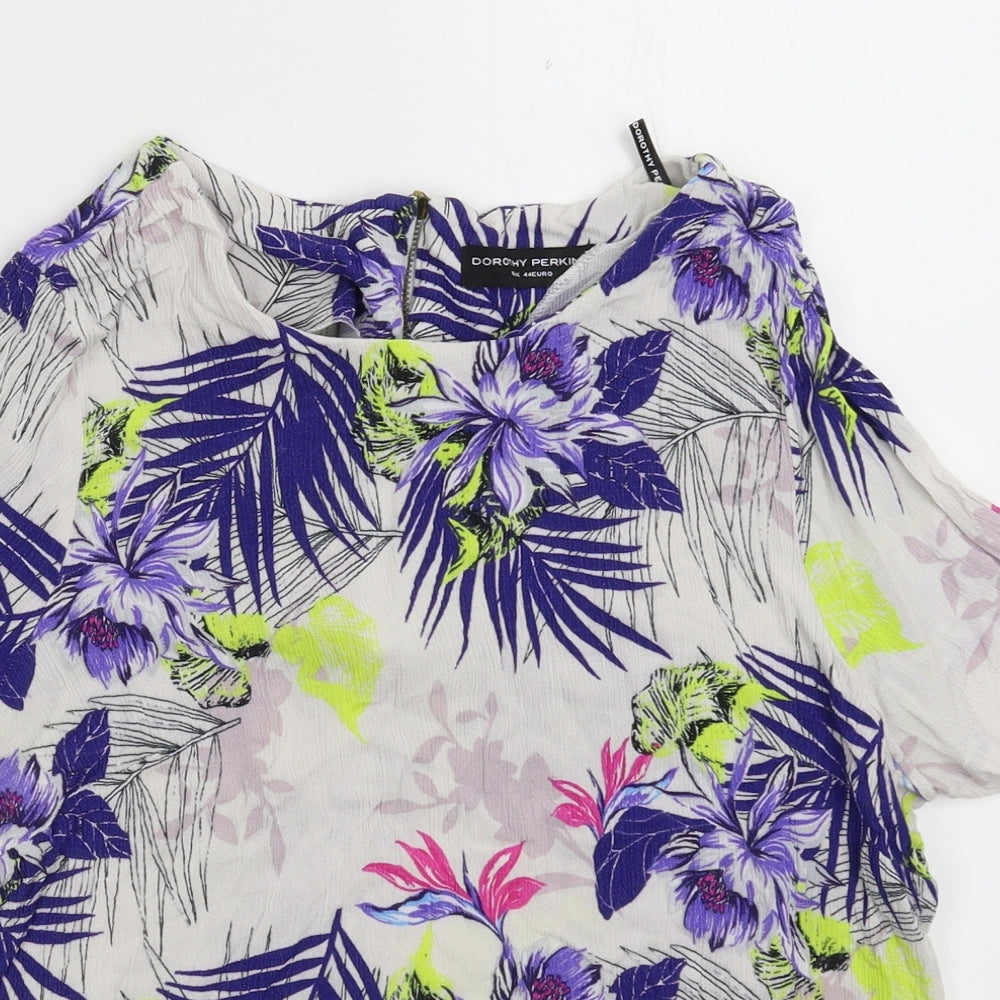 Dorothy Perkins Womens White Floral  Basic T-Shirt Size 16