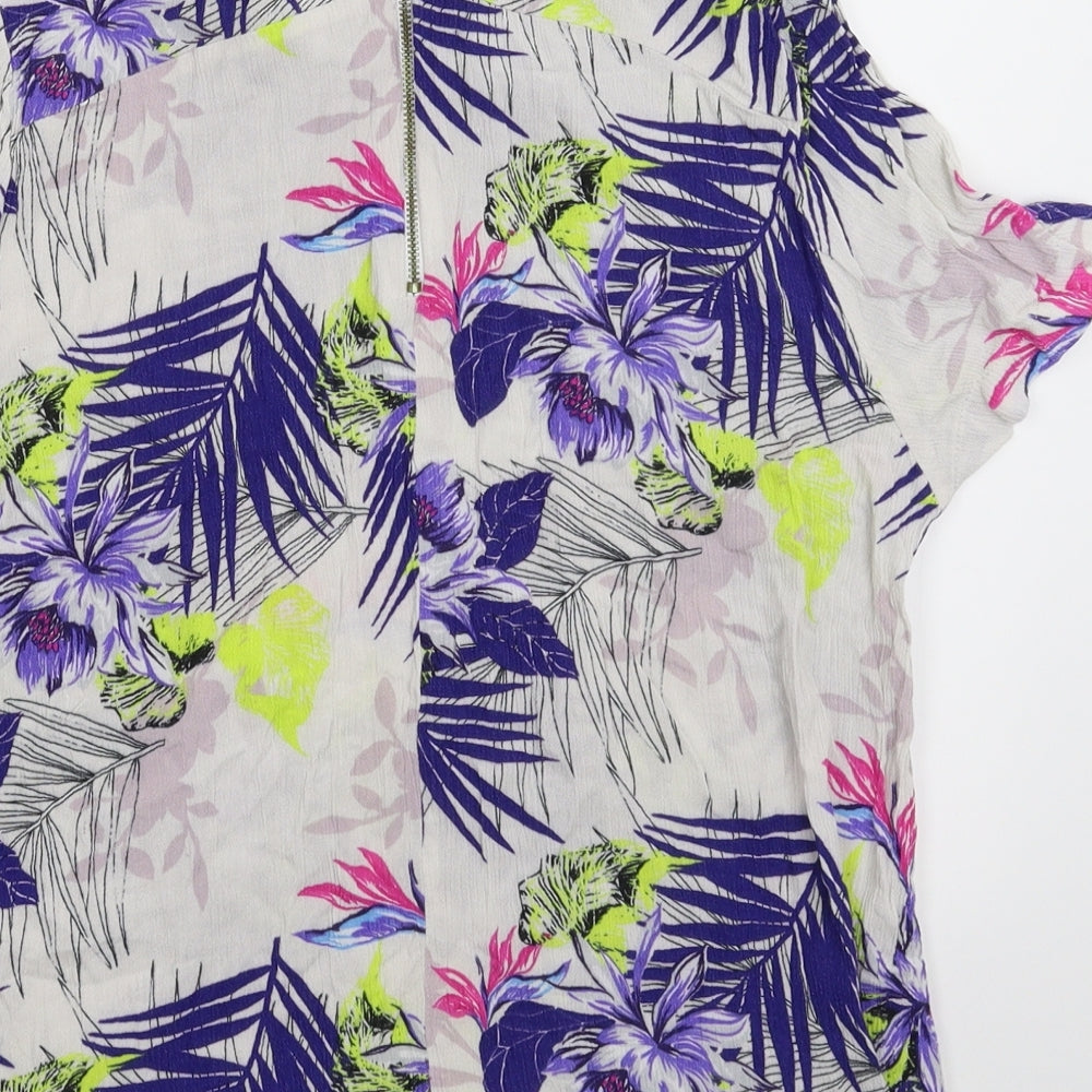 Dorothy Perkins Womens White Floral  Basic T-Shirt Size 16
