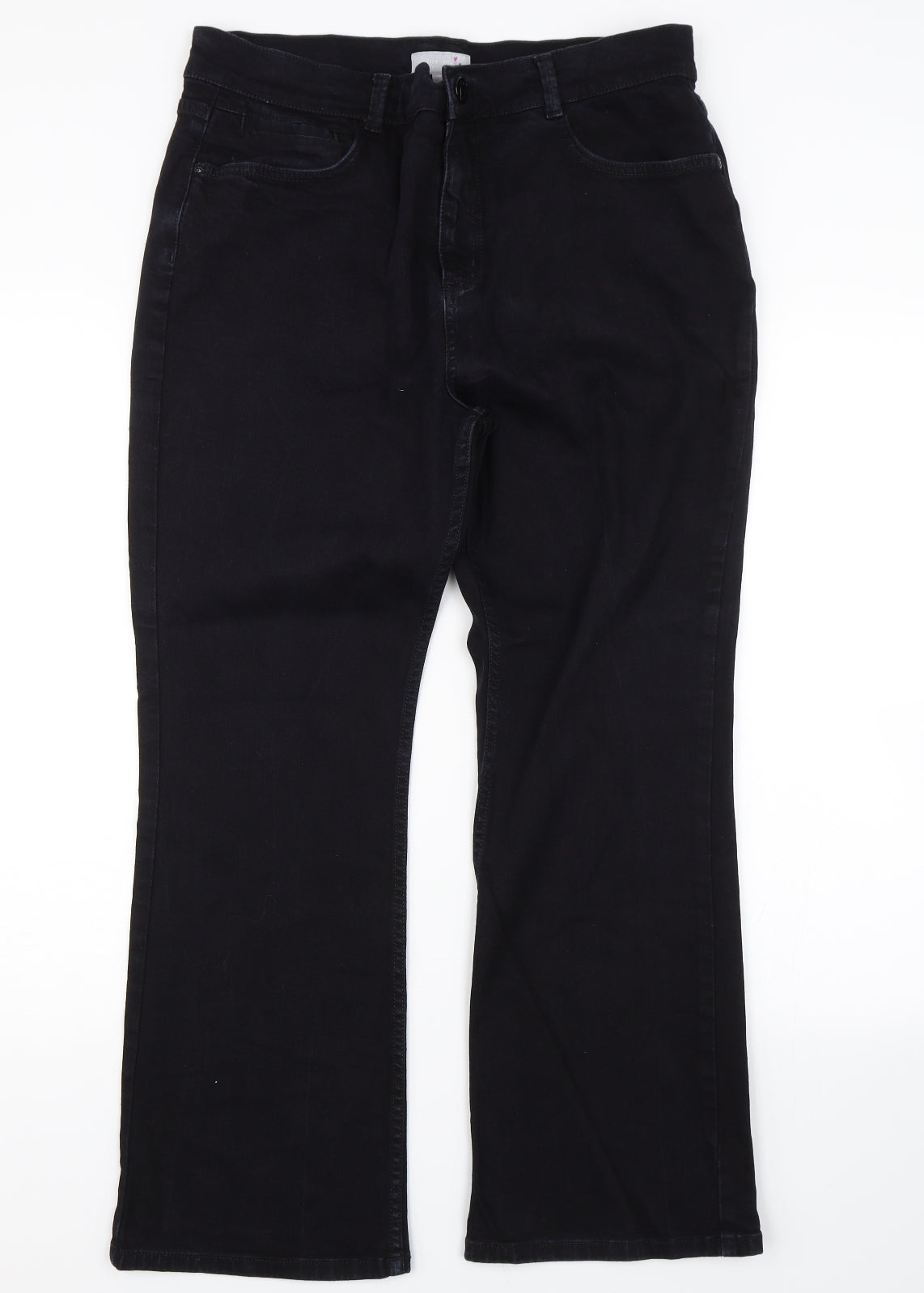 Per Una Womens Black  Denim Flared Jeans Size 16 L26 in
