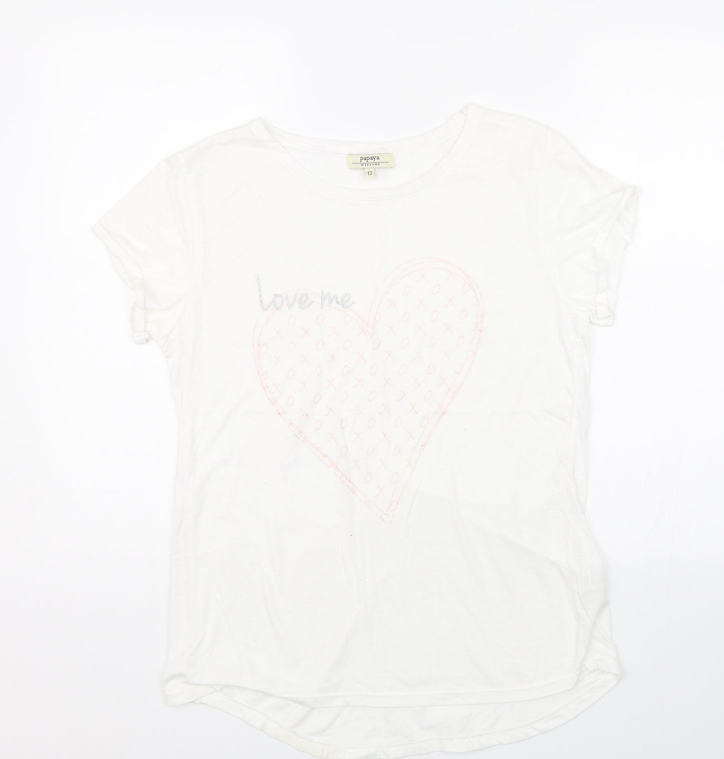 Papaya Womens White   Basic T-Shirt Size 12