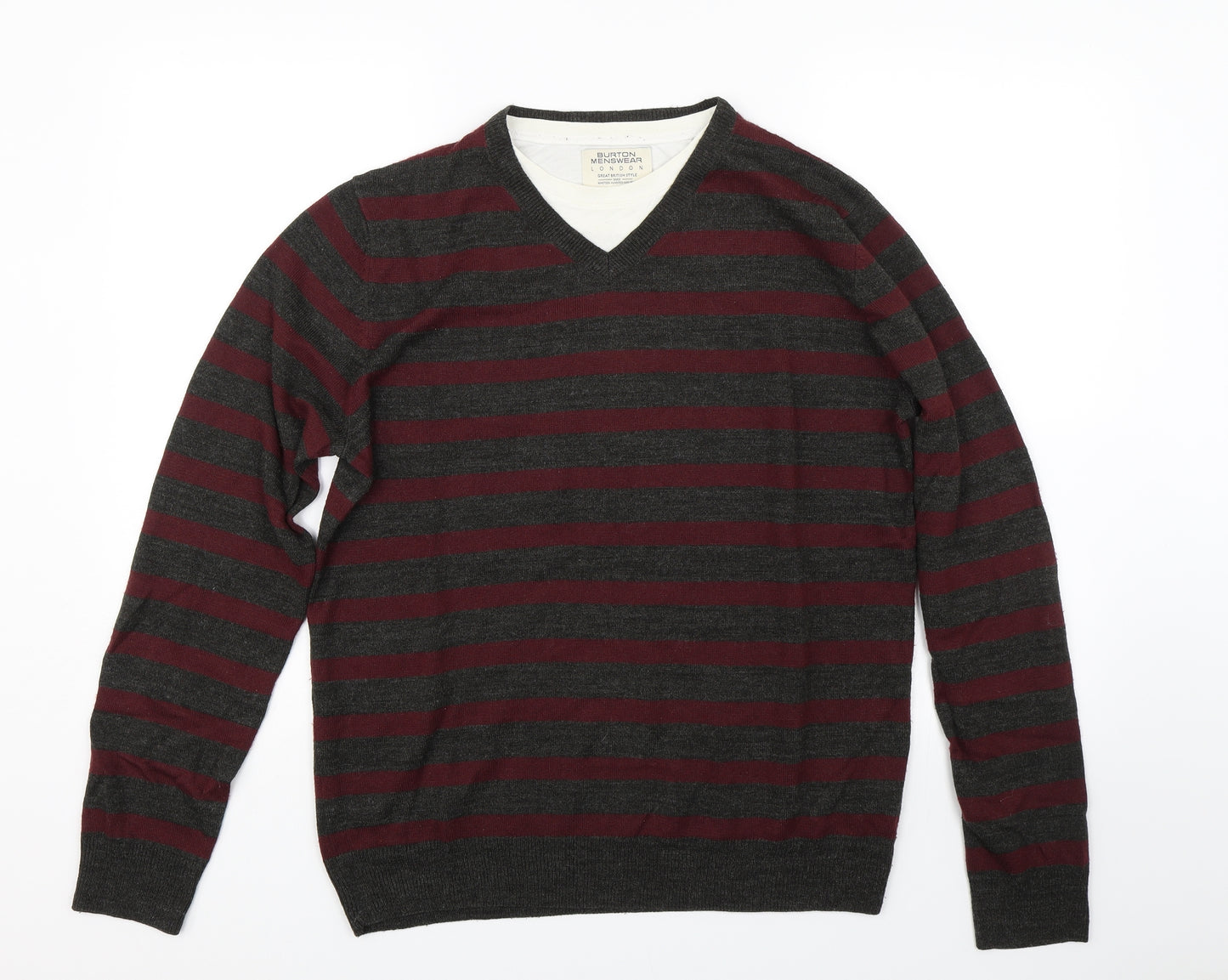 Burton Mens Red Striped  Pullover Jumper Size M