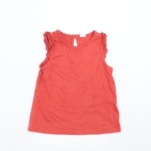 H&M Girls Red   Basic T-Shirt Size 2-3 Years  - coral coloured