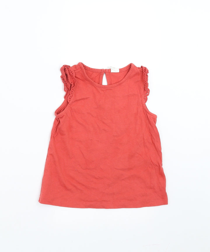 H&M Girls Red   Basic T-Shirt Size 2-3 Years  - coral coloured