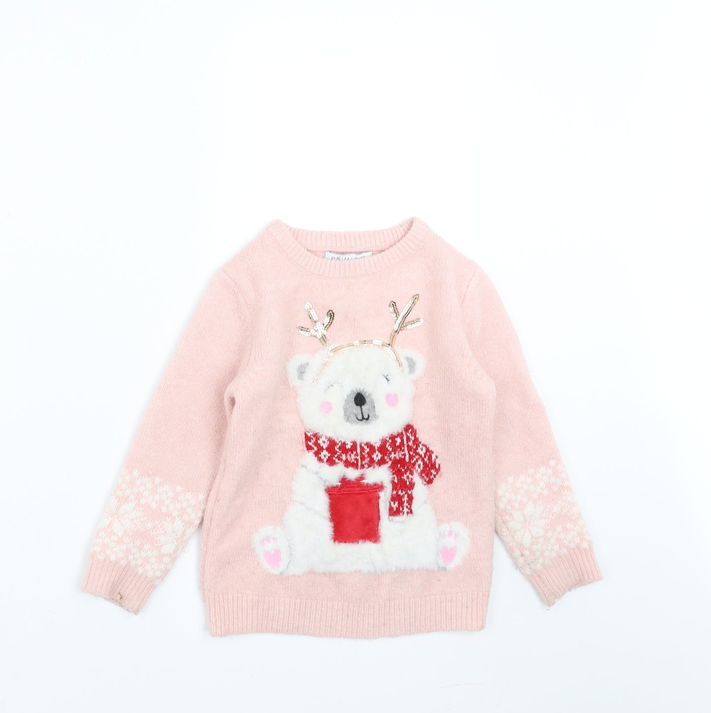 Primark Girls Pink   Pullover Jumper Size 3-4 Years  - Christmas Jumper