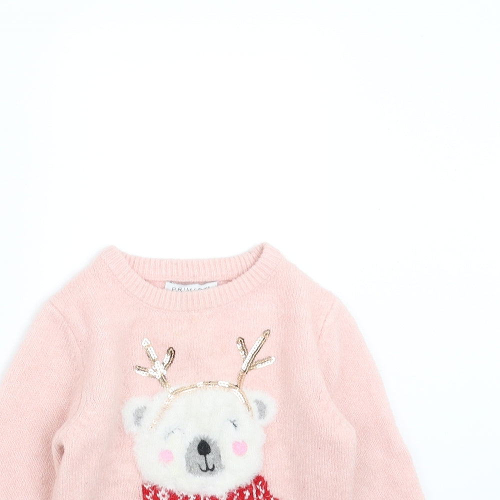 Primark Girls Pink   Pullover Jumper Size 3-4 Years  - Christmas Jumper