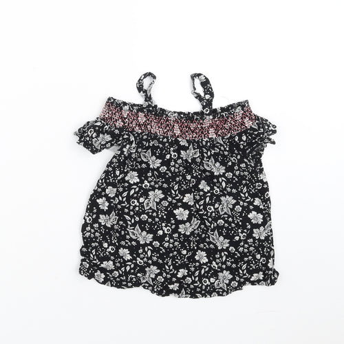 Matalan Girls Black Floral  Basic Blouse Size 8 Years