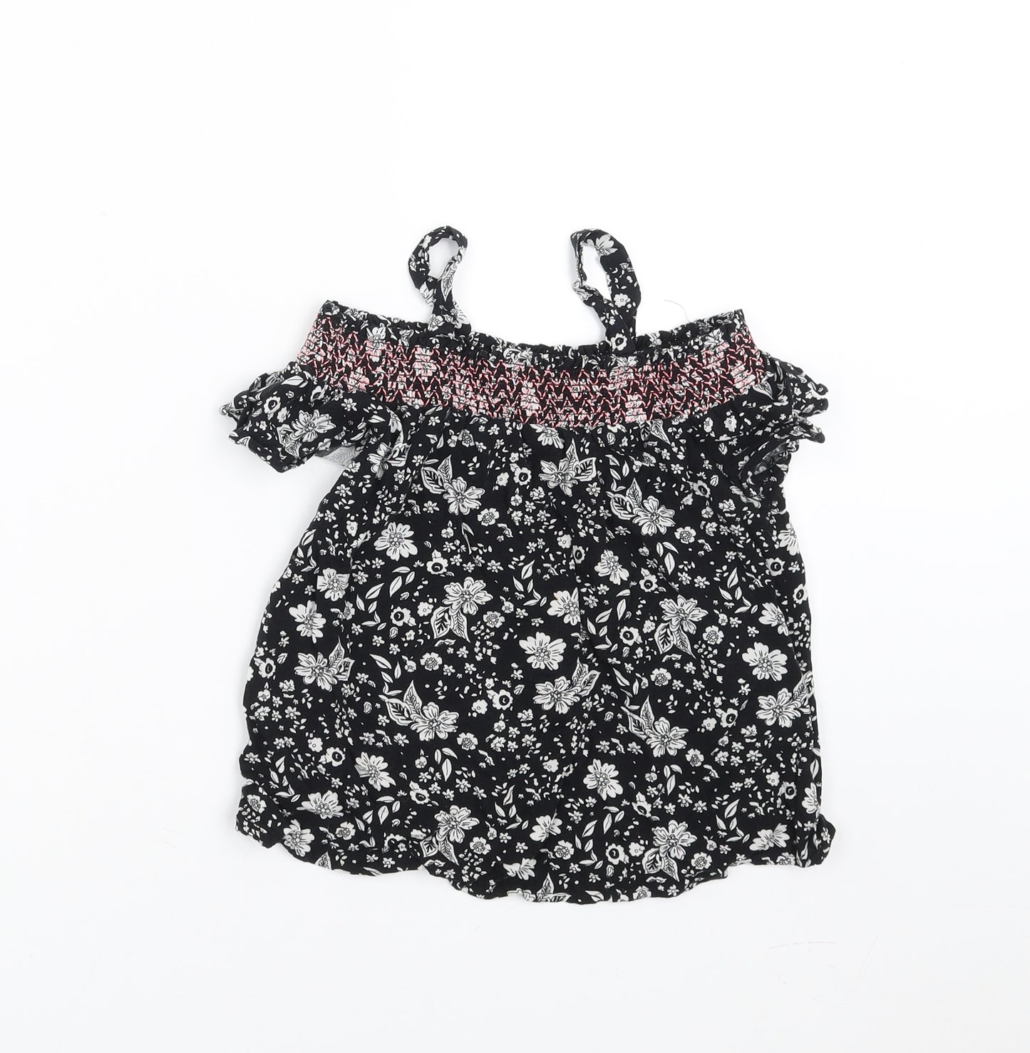 Matalan Girls Black Floral  Basic Blouse Size 8 Years