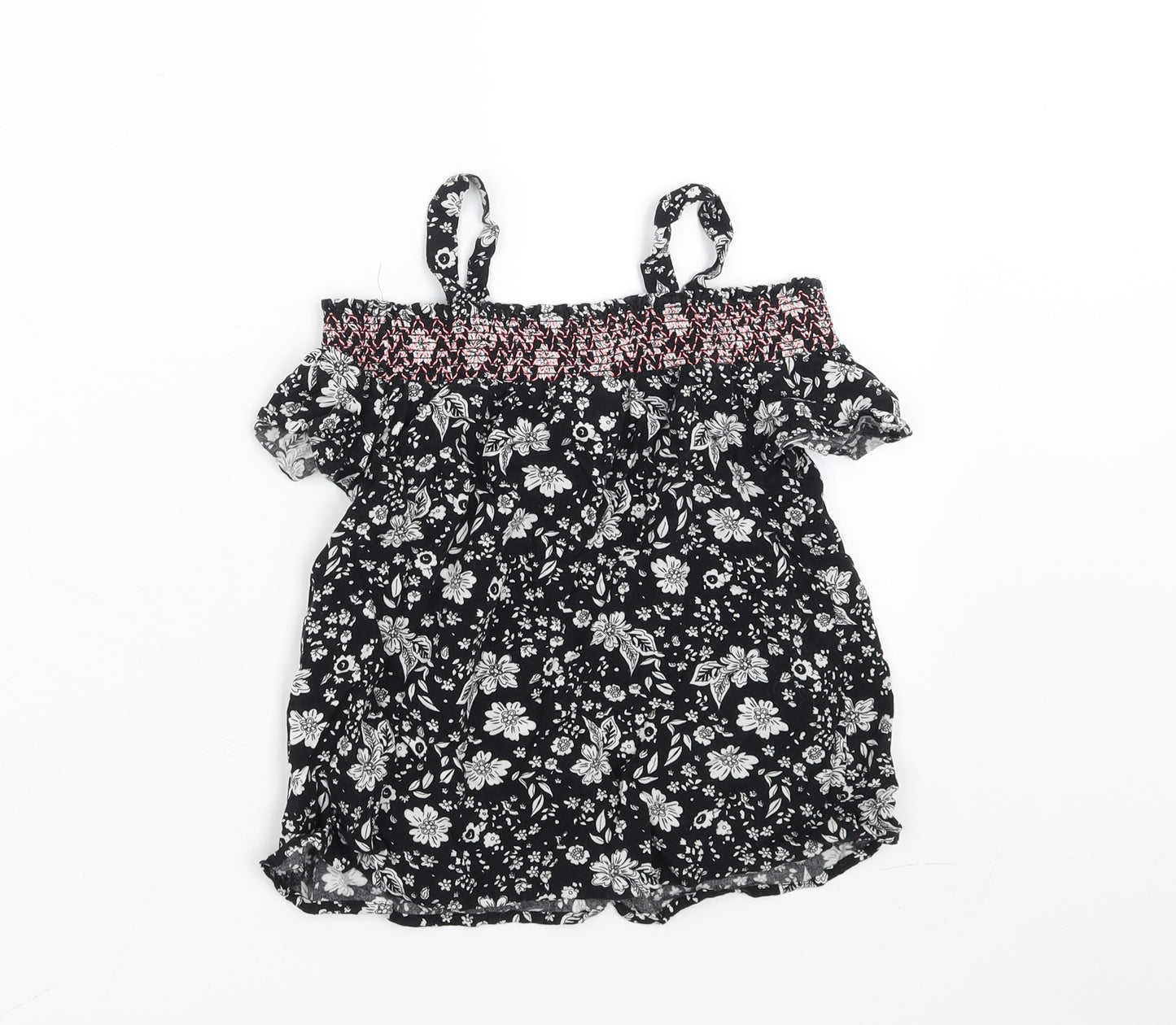 Matalan Girls Black Floral  Basic Blouse Size 8 Years