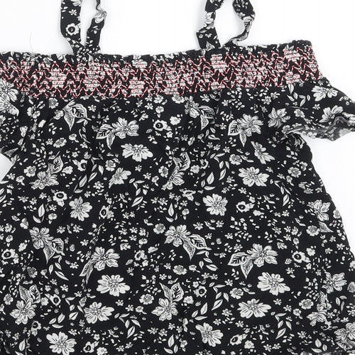 Matalan Girls Black Floral  Basic Blouse Size 8 Years