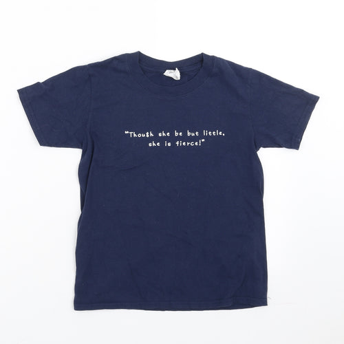 Gildan Girls Blue   Basic T-Shirt Size 7-8 Years  - though she be but little, she is fierce