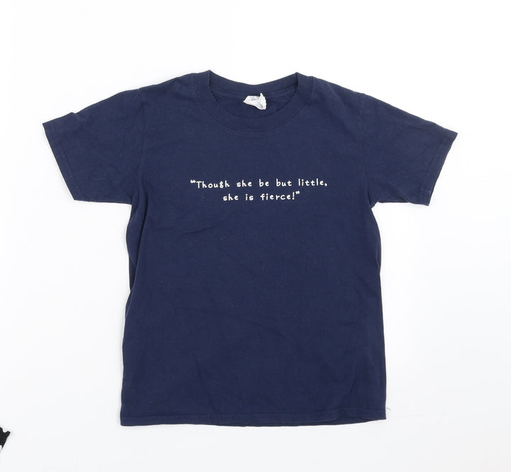 Gildan Girls Blue   Basic T-Shirt Size 7-8 Years  - though she be but little, she is fierce