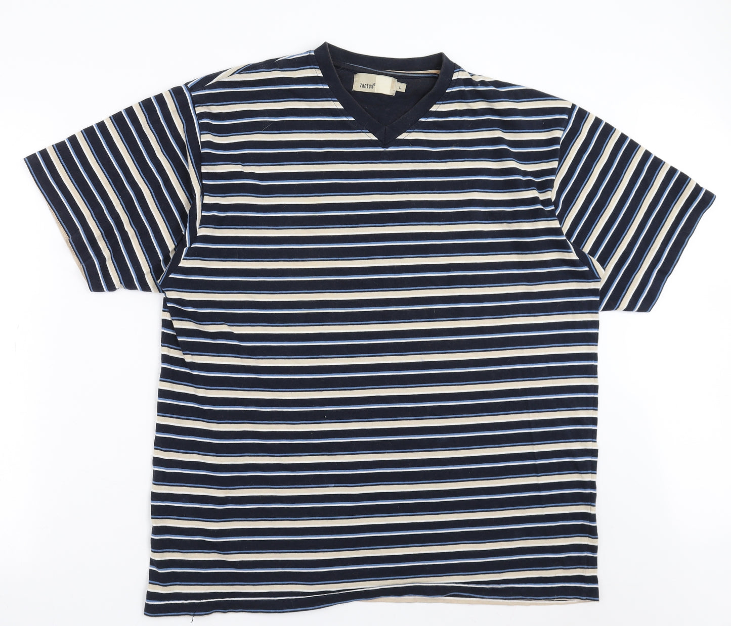 Zantos Mens Blue Striped   T-Shirt Size L
