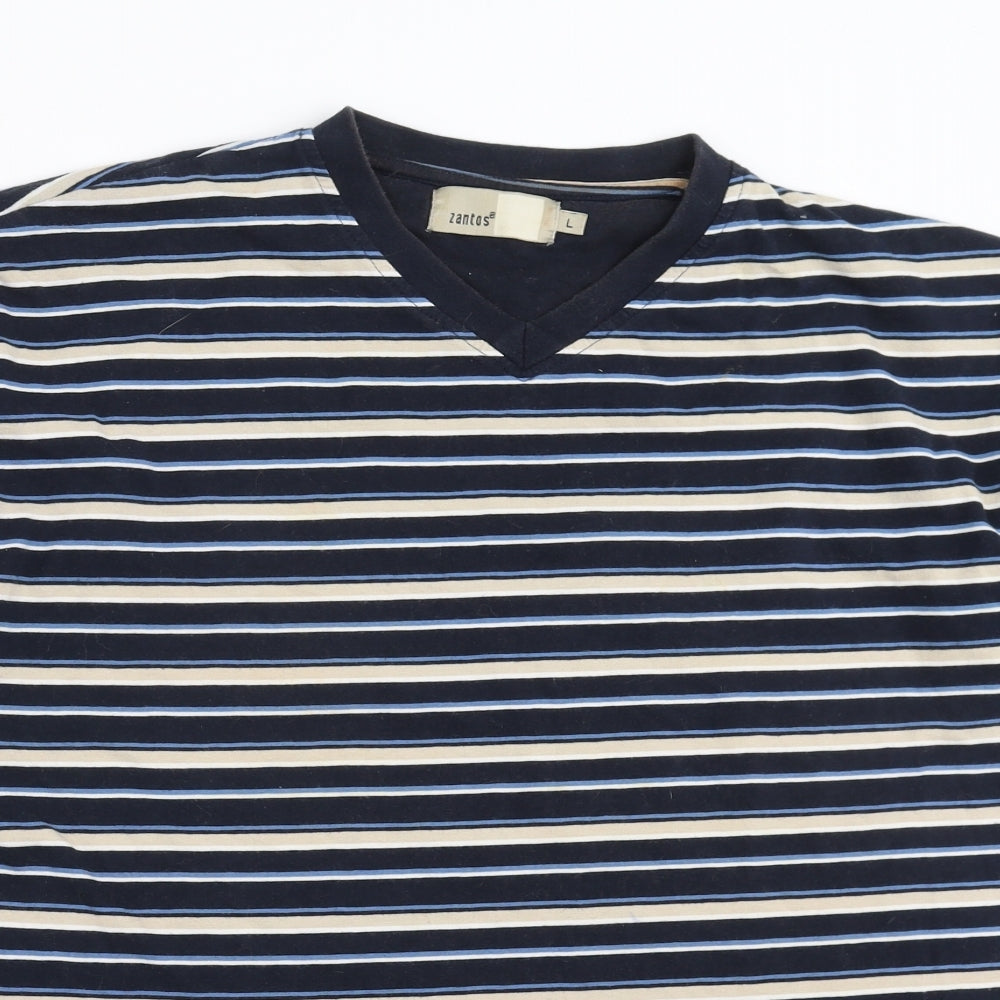 Zantos Mens Blue Striped   T-Shirt Size L