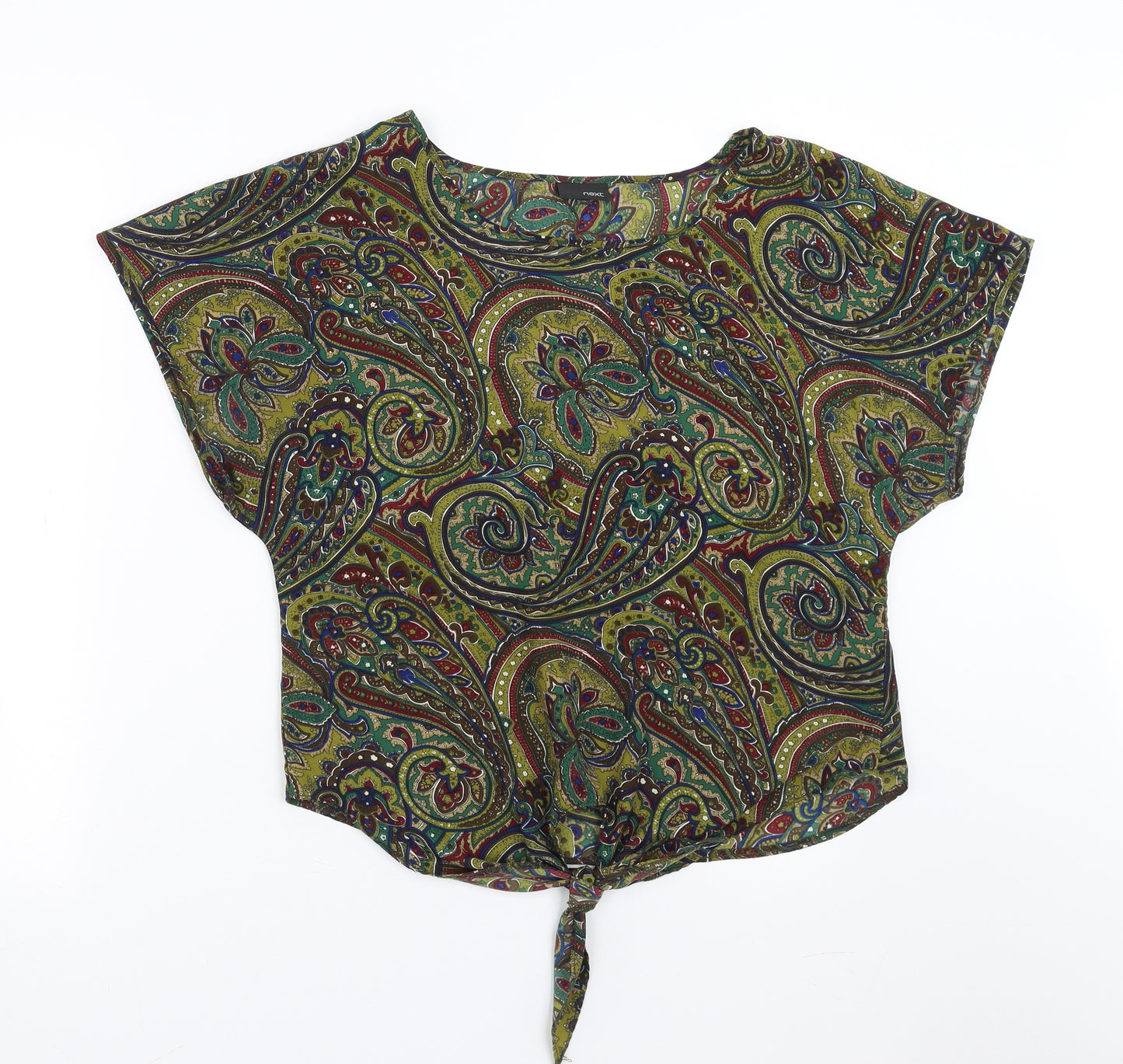 NEXT Womens Green Paisley  Basic Blouse Size 12  - tie Front Detail