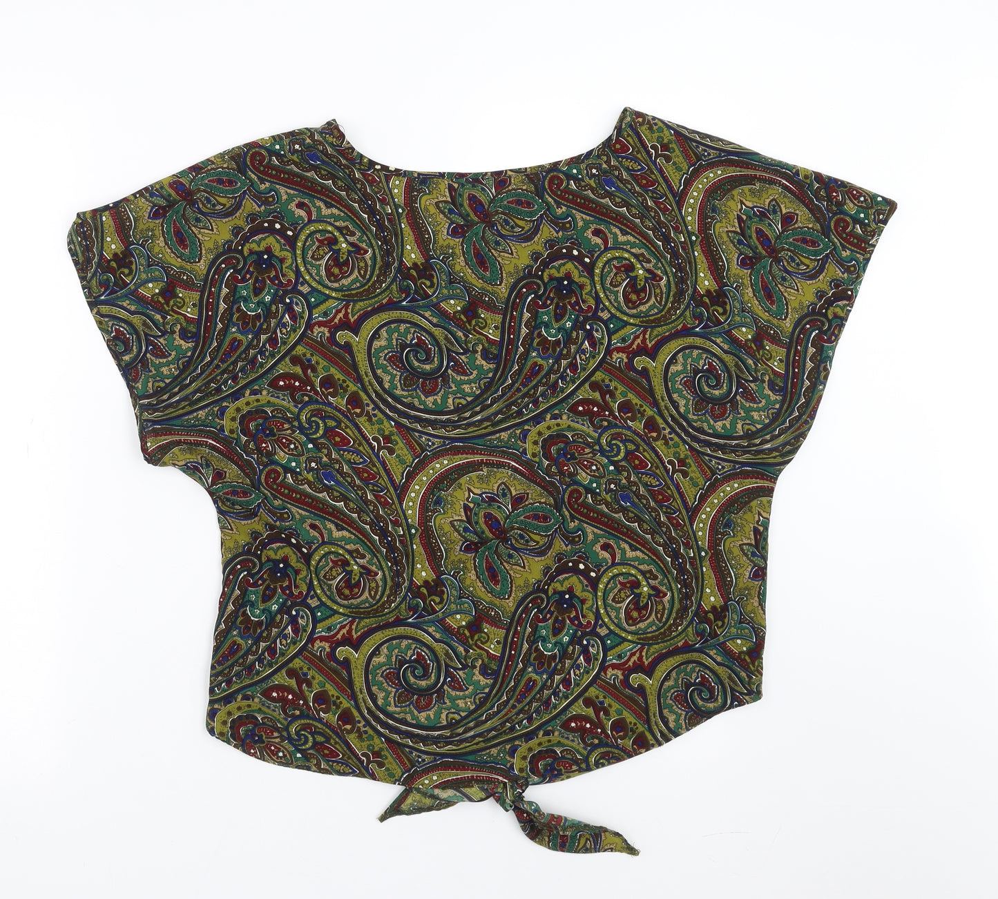 NEXT Womens Green Paisley  Basic Blouse Size 12  - tie Front Detail