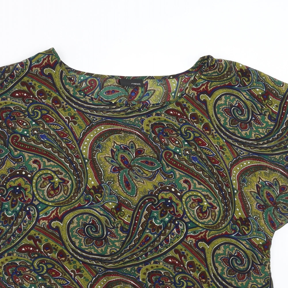 NEXT Womens Green Paisley  Basic Blouse Size 12  - tie Front Detail