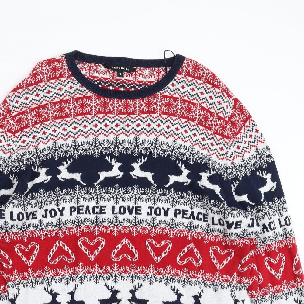 Peacocks Womens Red Fair Isle Knit Pullover Jumper Size 18  - Christmas Jumper