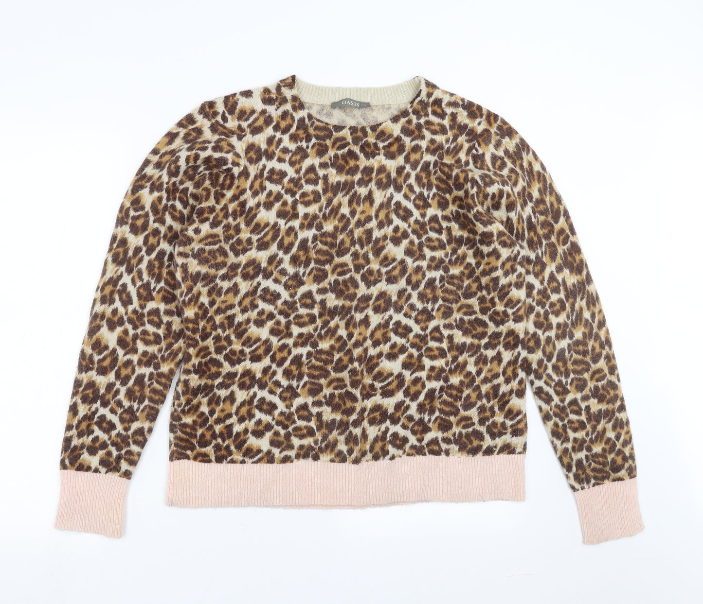 Oasis Womens Beige Animal Print Knit Pullover Jumper Size L
