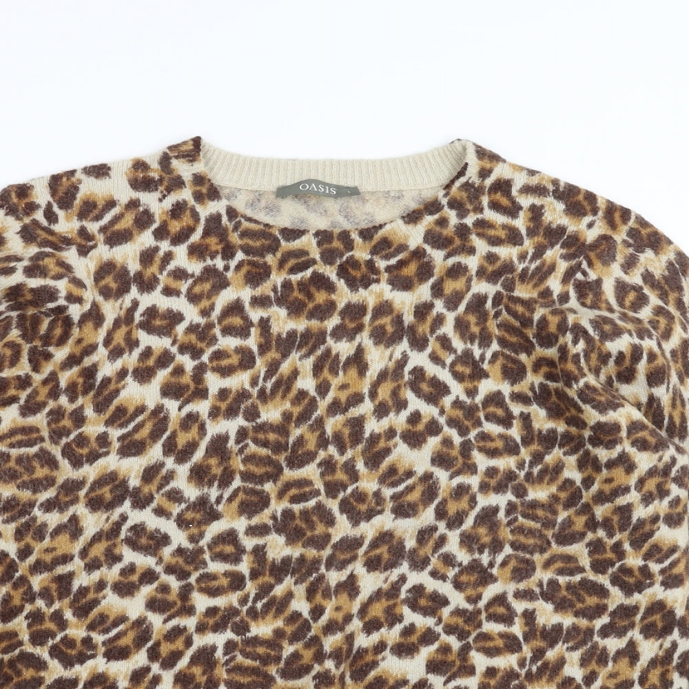 Oasis Womens Beige Animal Print Knit Pullover Jumper Size L