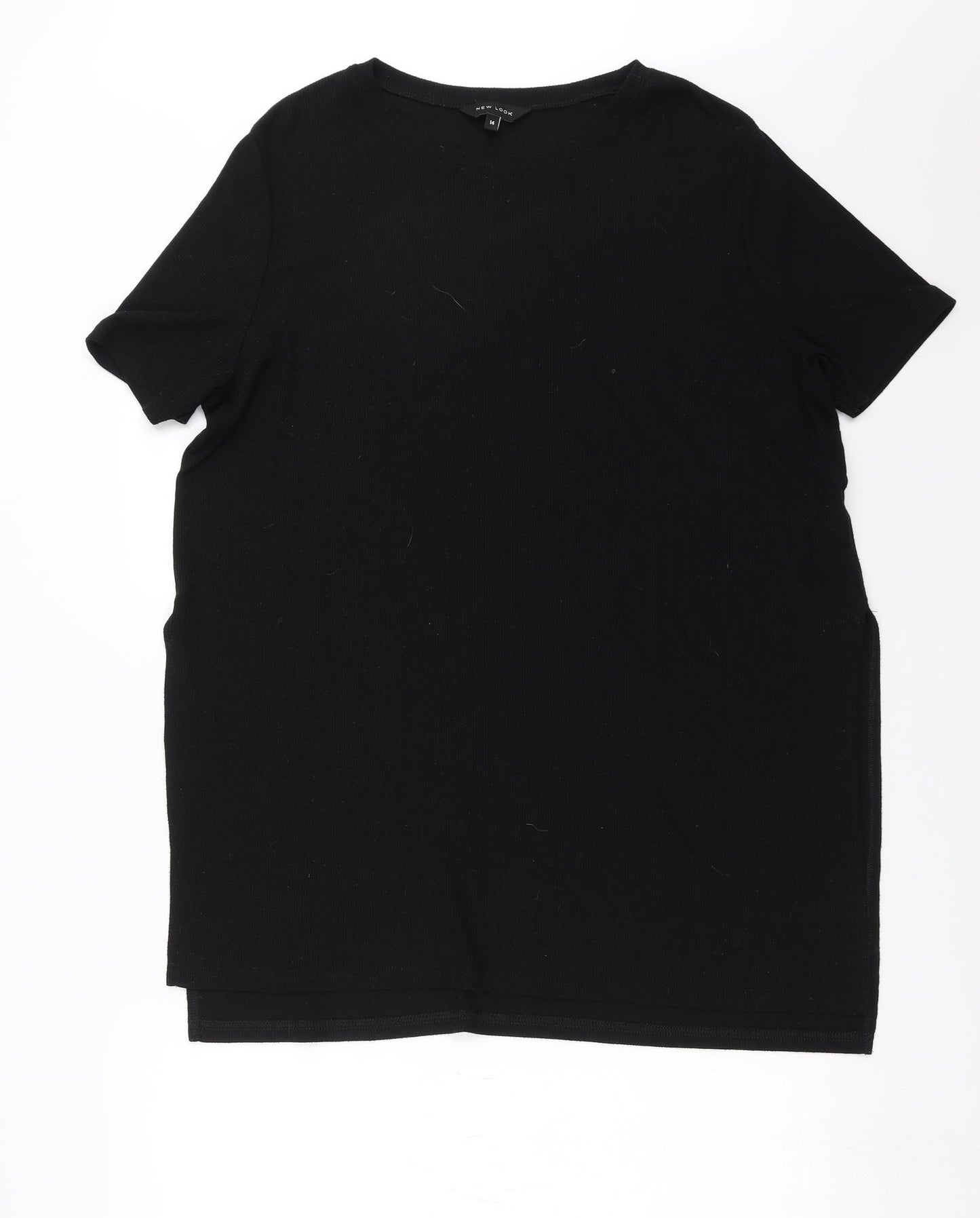 New Look Womens Black   Basic T-Shirt Size 14  - long line tshirt, side splits