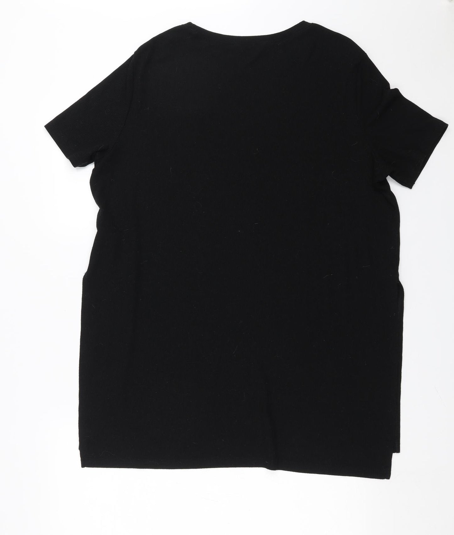 New Look Womens Black   Basic T-Shirt Size 14  - long line tshirt, side splits