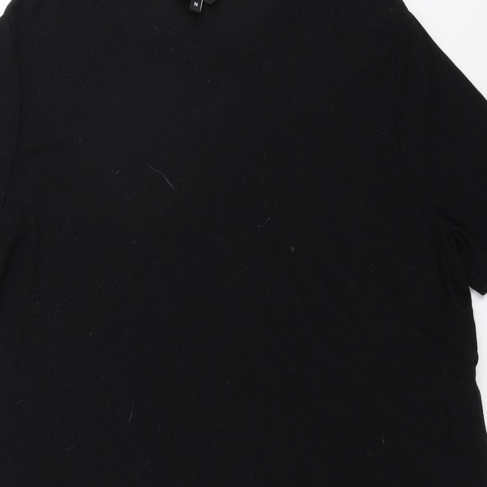 New Look Womens Black   Basic T-Shirt Size 14  - long line tshirt, side splits