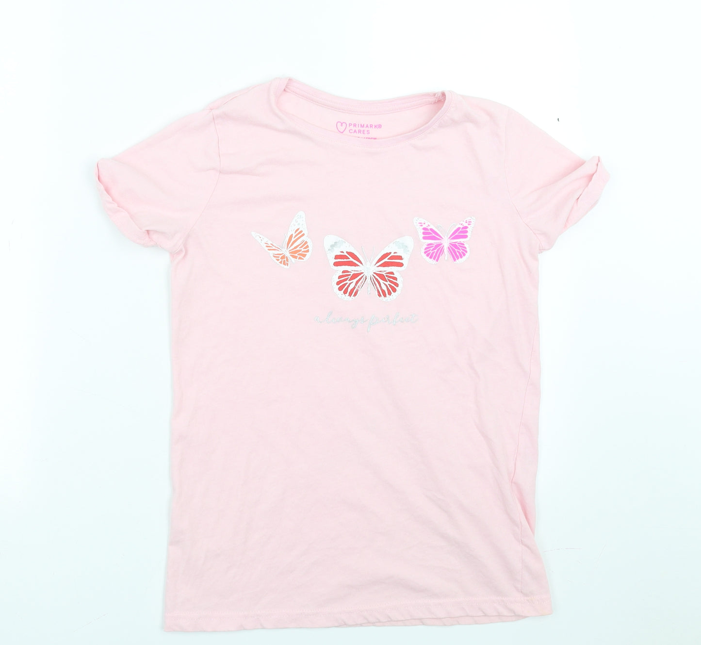 Primark Girls Pink   Basic T-Shirt Size 12-13 Years  - Butterflies