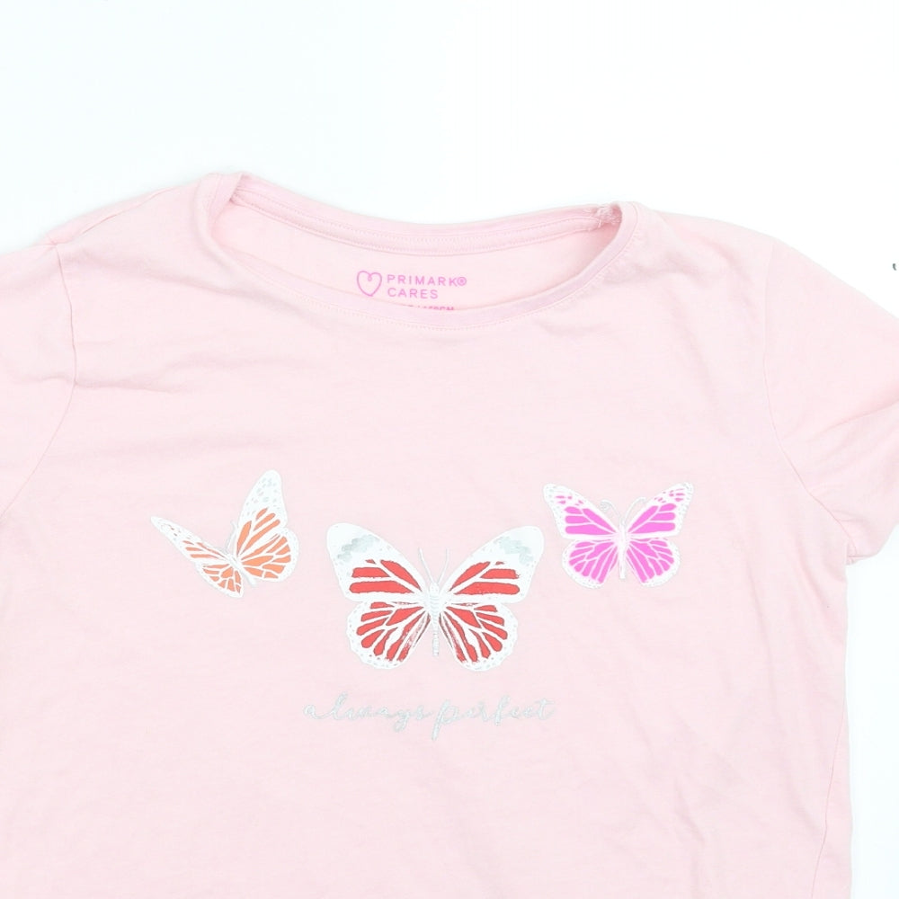 Primark Girls Pink   Basic T-Shirt Size 12-13 Years  - Butterflies