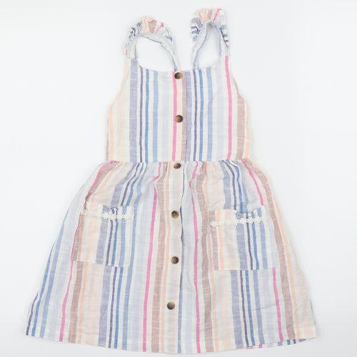 Matalan Girls Blue Striped  A-Line  Size 7 Years