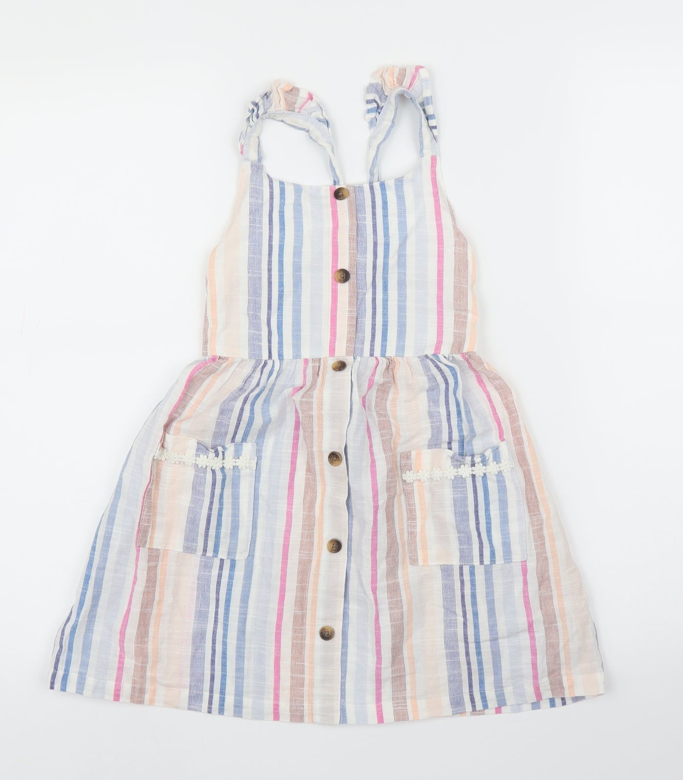 Matalan Girls Blue Striped  A-Line  Size 7 Years