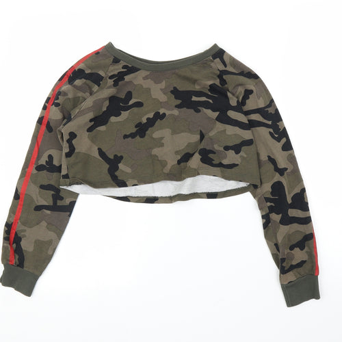 Select Womens Green Camouflage  Pullover Jumper Size S  - Cropped