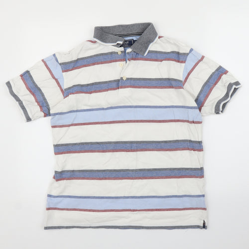 Maine Mens Blue Striped   Polo Size S