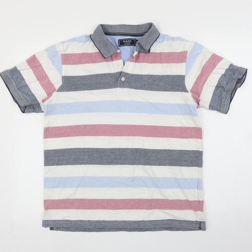 Maine Mens Blue Striped   Polo Size M