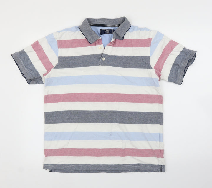 Maine Mens Blue Striped   Polo Size M