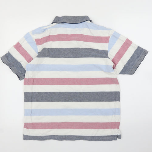Maine Mens Blue Striped   Polo Size M